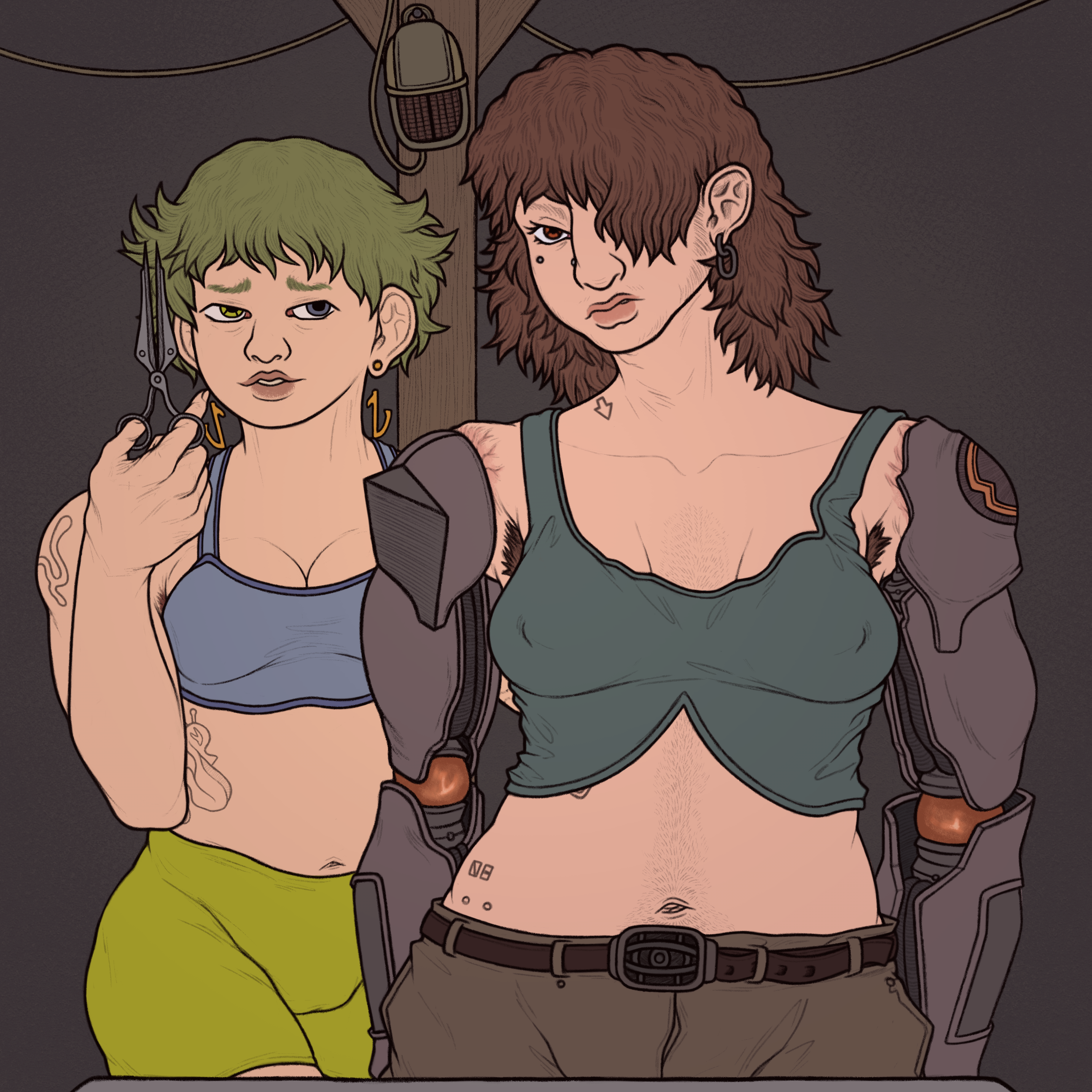 drawing of taq and lima on the haircut scene